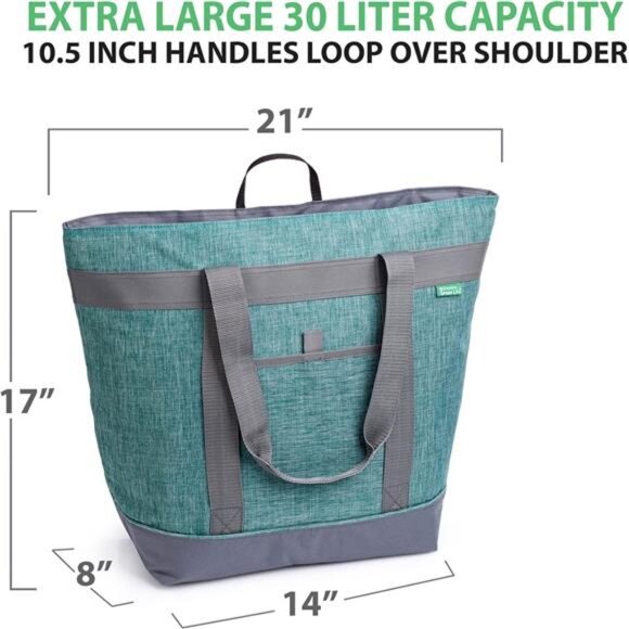 Insulated Cooler Tote Bag with Zipper | Reusable, Collapsible Soft Cooler - Picture 3 of 7